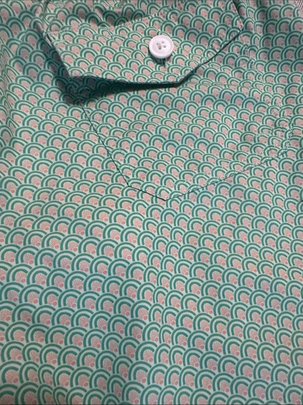 J. Crew Mint Green Scallop-Print Swim Shorts with Coral Accent